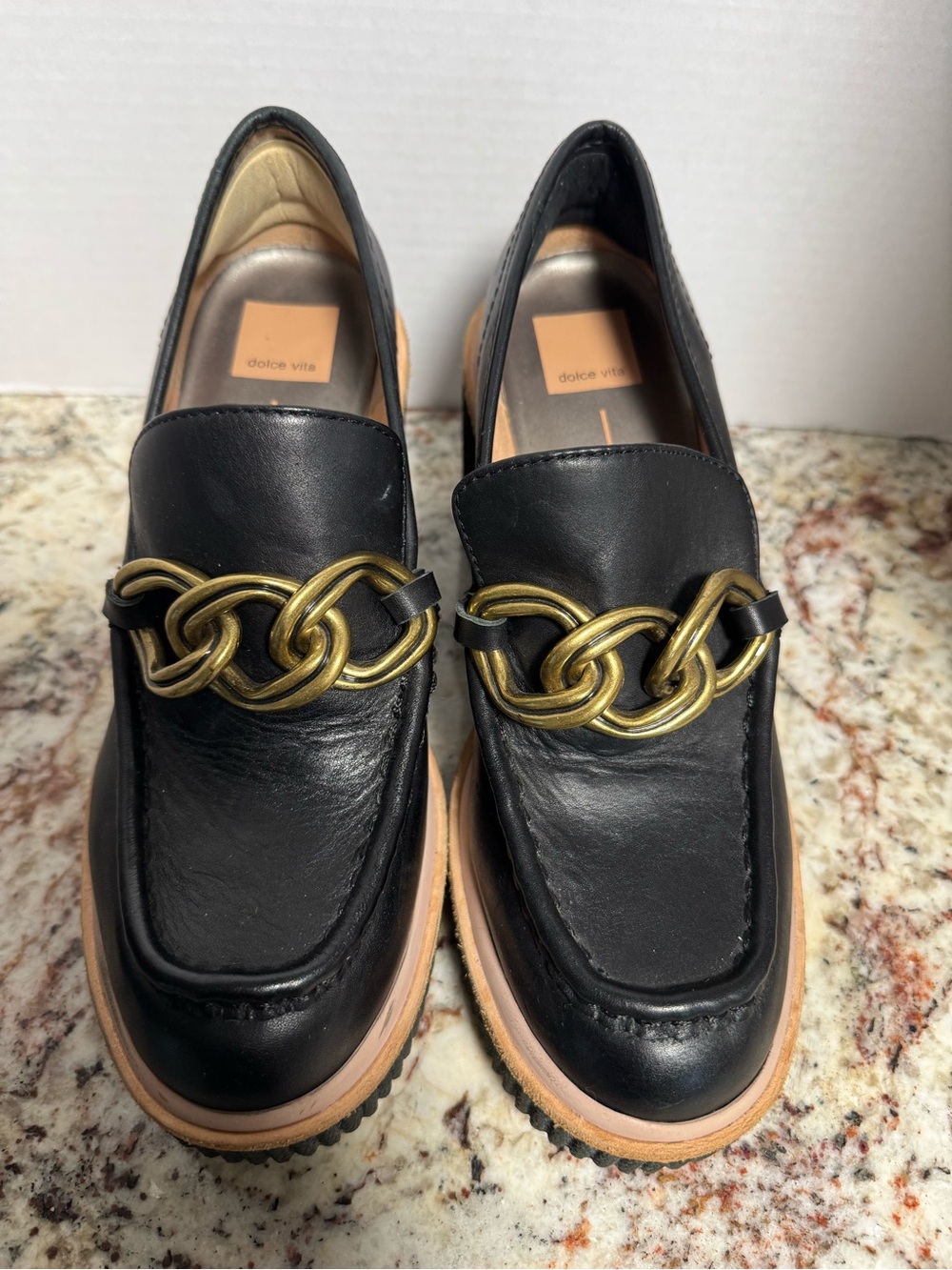 Dolce Vita Women’s Black Leather Chain Loafers